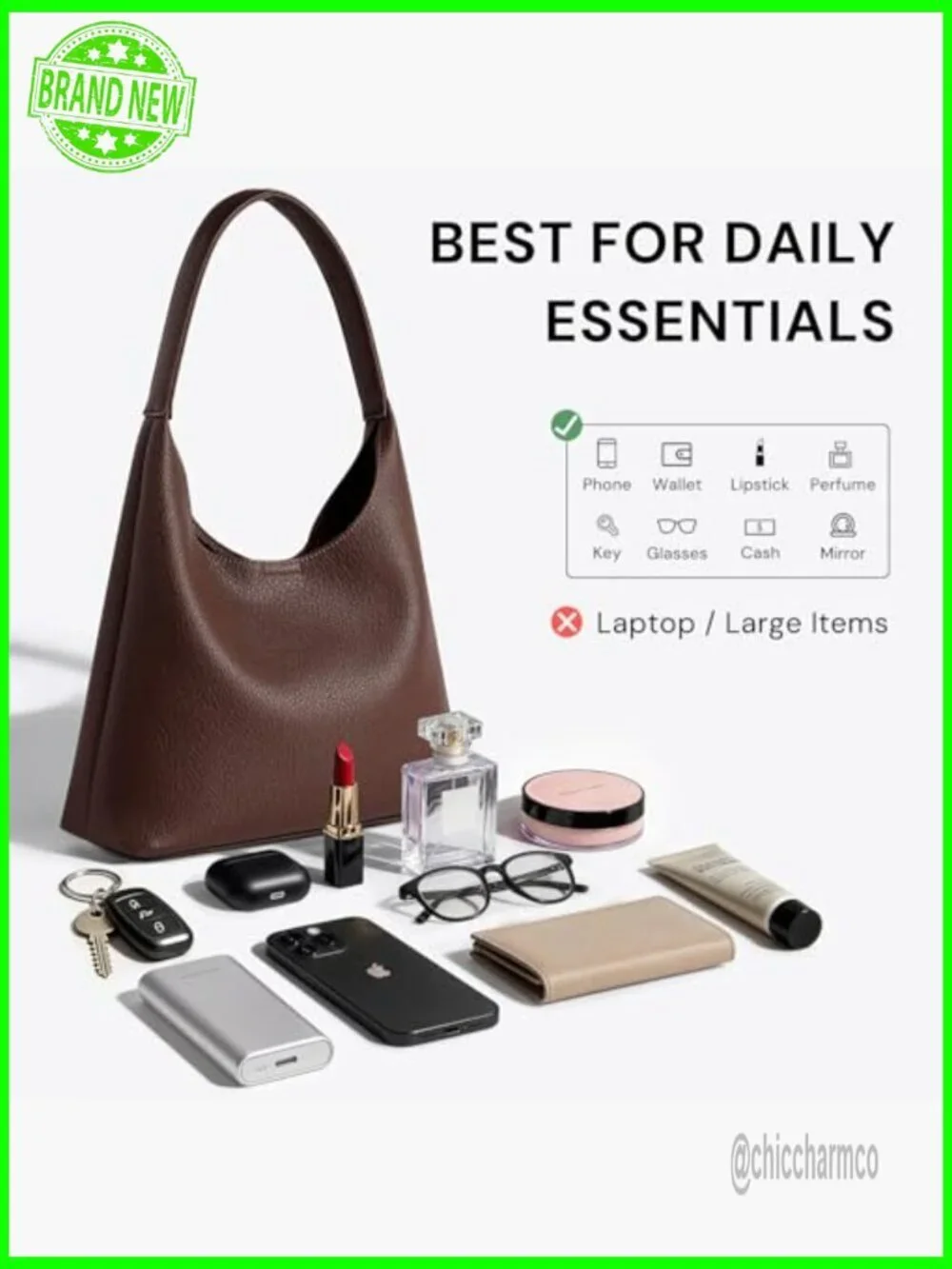 Small Slouchy Hobo Shoulder Bag Vegan Leather Everyday Tote